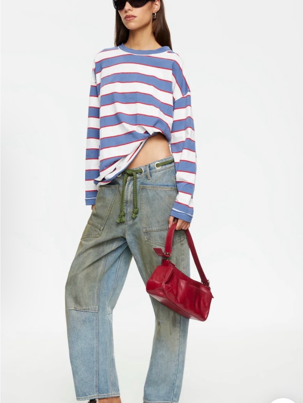 Lioness Wide-Leg Jeans with Olive Braided Drawcord